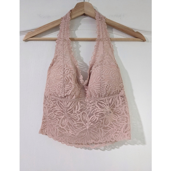 NWT aerie | Firework Lace Padded Halter Bralette in light pink - Picture 2 of 9